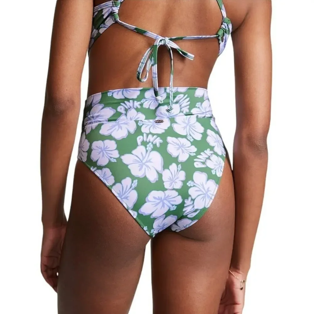 VICTORIA'S SECRET Pink Women's Crossover High-Rise Bikini Bottom Floral Large
